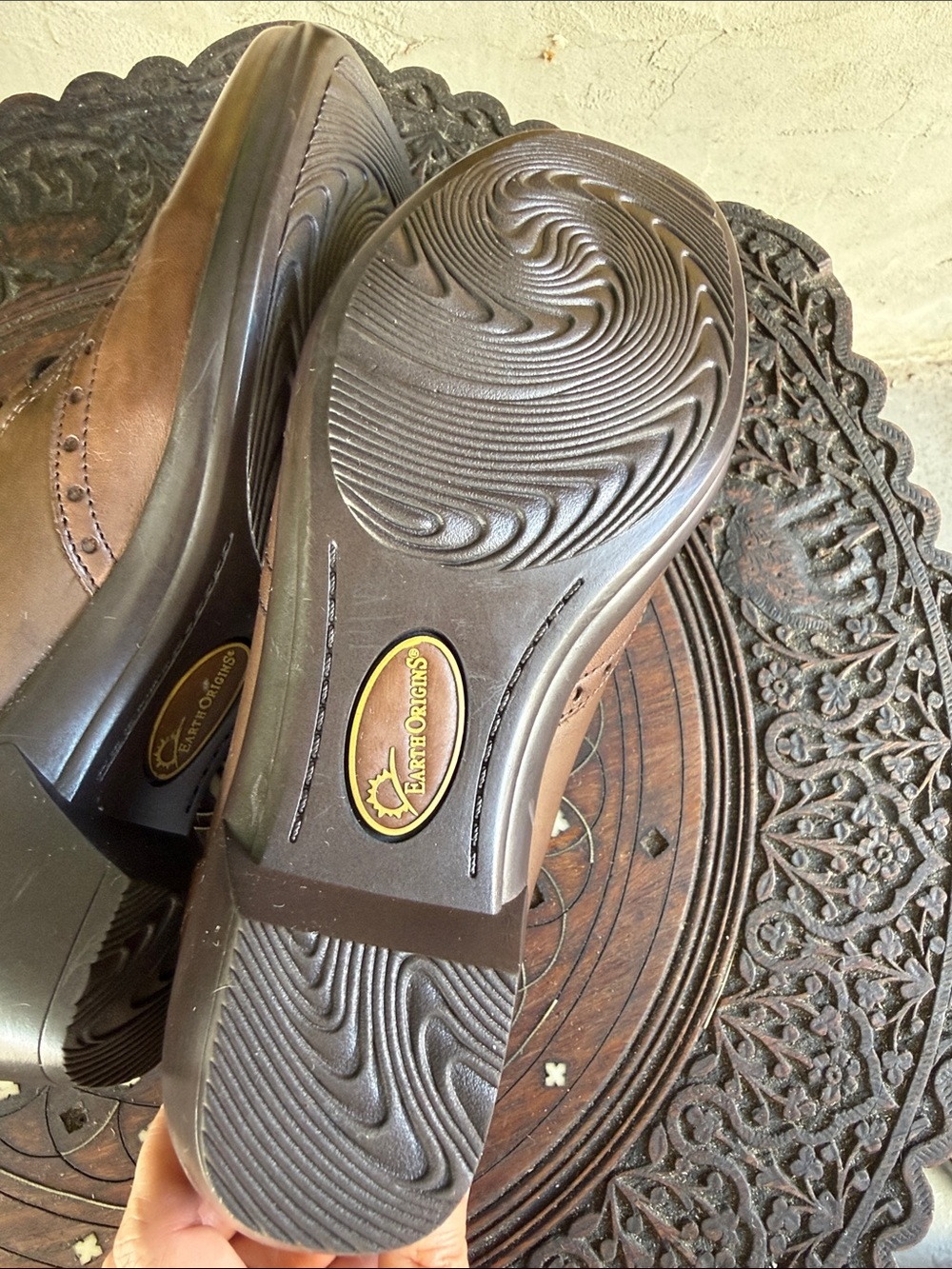Earth Orgins Brown Leather Double-Buckle Heels - Picture 6 of 7